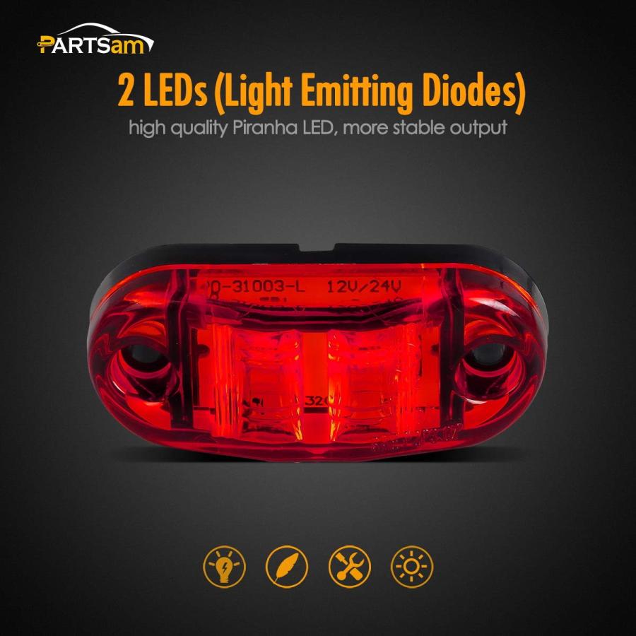 【並行輸入品】2.5インチオーバルトレーラーサイドマーカーライト2LED 4点パック Partsam 126935 Partsam Amber_6