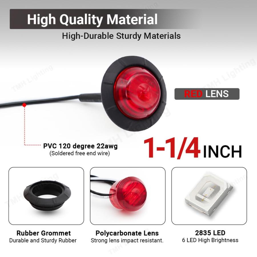 【並行輸入品】12 Pcs TMH 1 1/4 Inch Mount Red LENS \u0026 Red LED Clearance Markersの画像