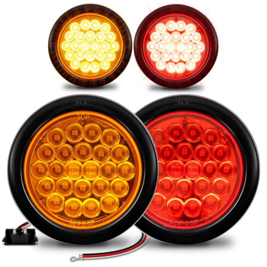 【並行輸入品】TRUE MODS 2 Red + 2 Amber 4\" Round 24 LED Trailer Tail Light Kitの画像