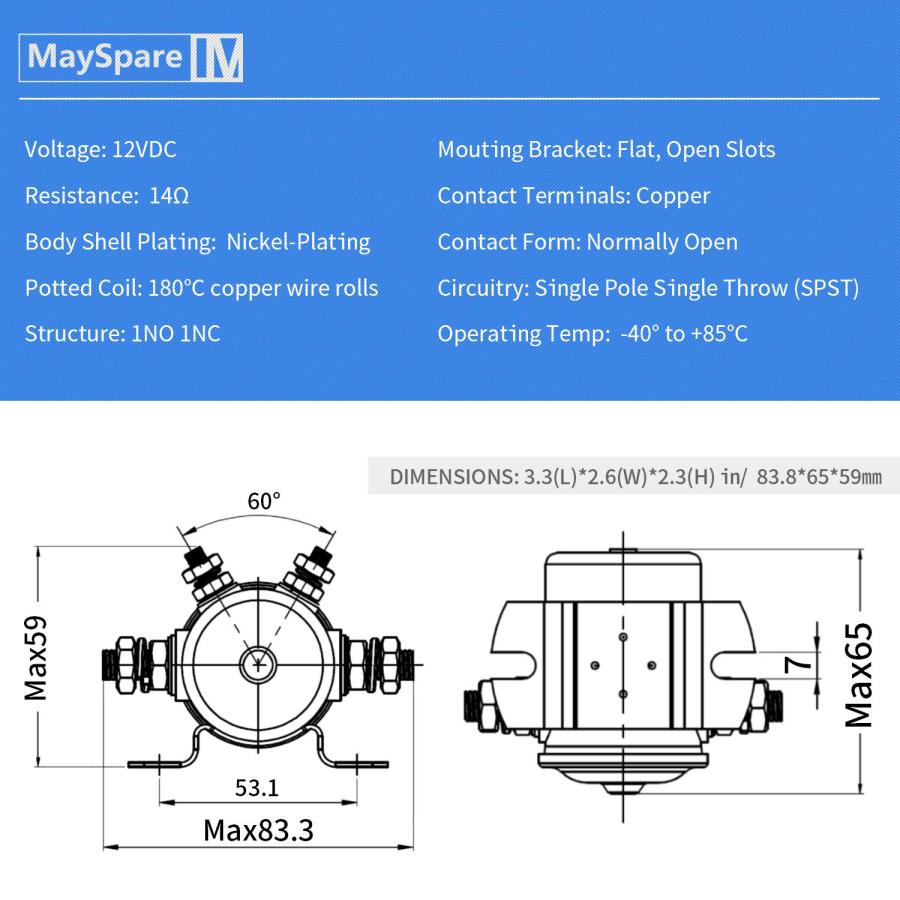 【並行輸入品】May Auto Relay ゴルフカート、ウinチ、ラッシュ12VDC 海洋用 継続的なデューティソレノイドリレーニッケルメッキの画像