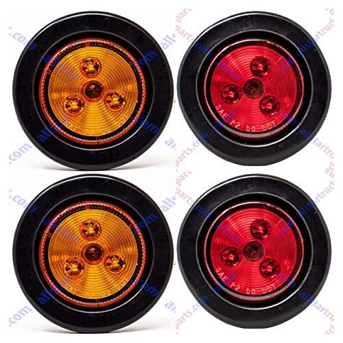 【並行輸入品】[レッド2個 + アンバー2個] 2インチ ラウンドトレーラー 3 LED クリアランスサイドマーカーライト [DOT FMVSS_1