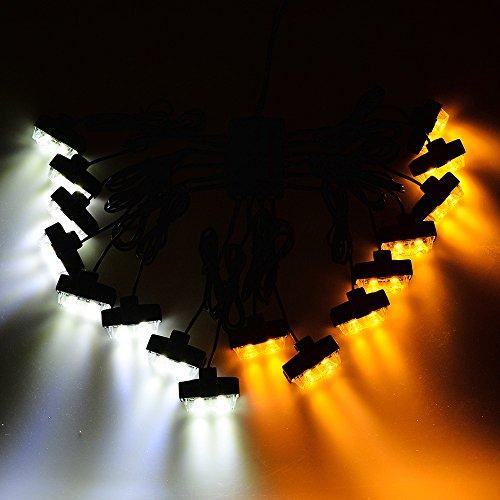 【並行輸入品】8X ホワイト + 8X アンバー 2 LED ストロボライトバー 警告 緊急ビーコン 10種類の点滅モード 車 SUV トラックの画像