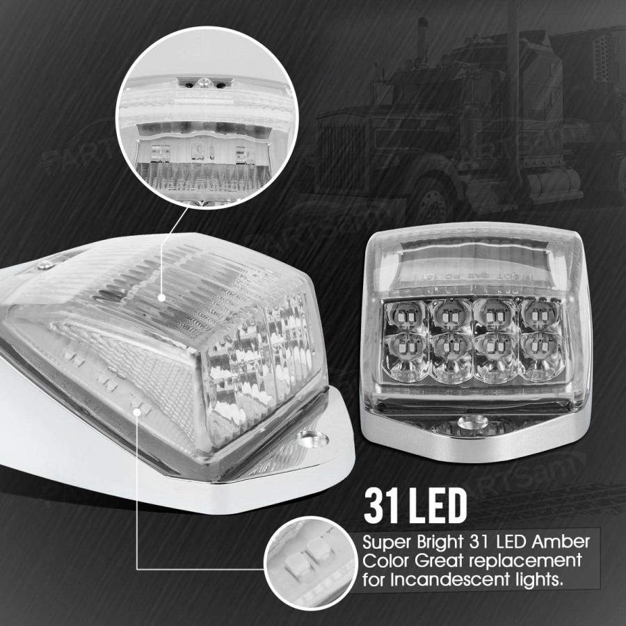【並行輸入品】Partsam クリアレンズ 31LED アンバーキャブマーカー トップルーフ ランニングライト クロームベース Peterbilの画像