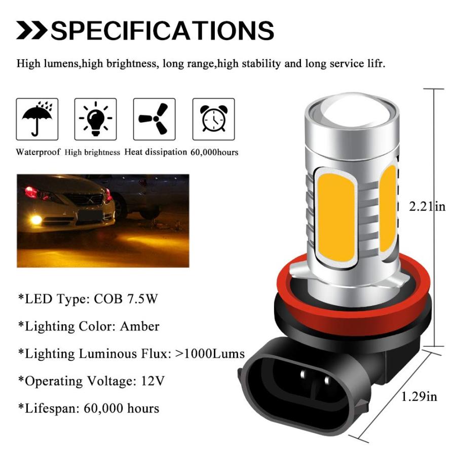【並行輸入品】KaiDengZhe 2pcs SUPER Bright Amber 6500K H11/H8 LED Bulbs for Foの画像