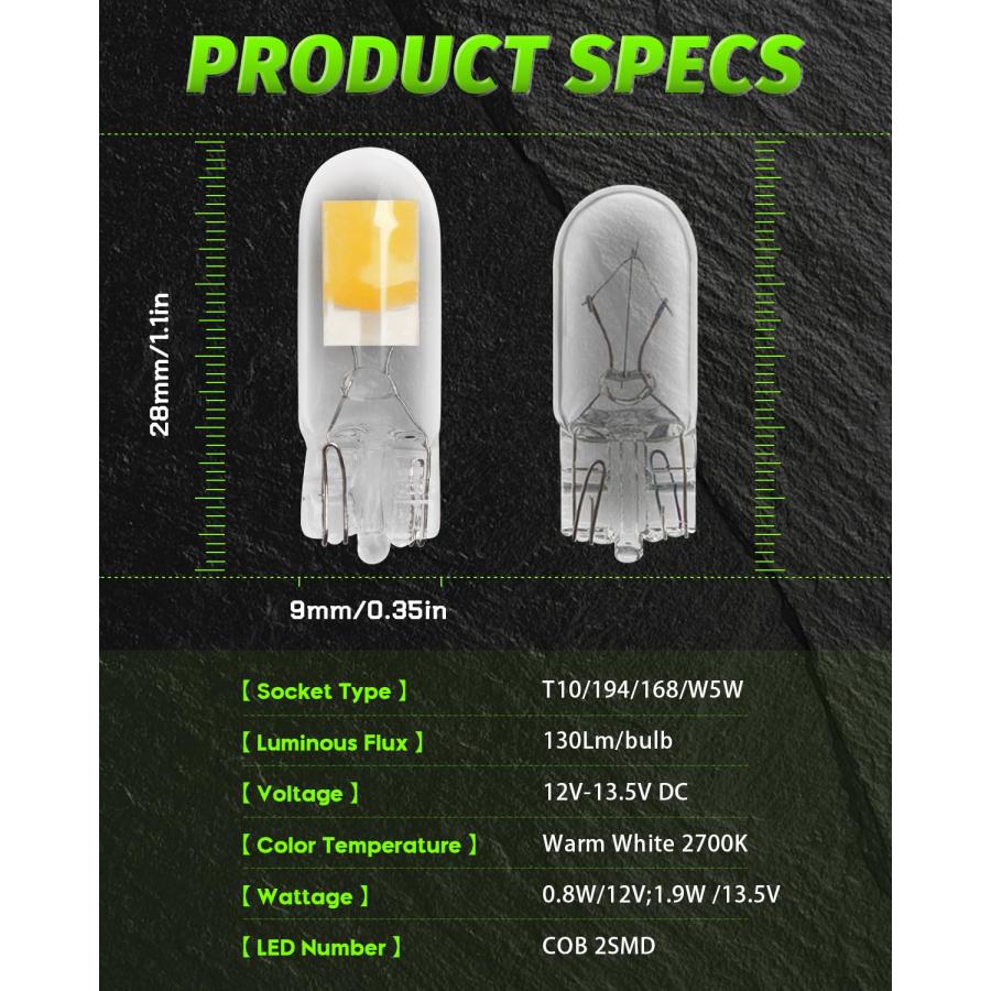 【並行輸入品】ALOPEE 10個パック T10 超高輝度 温白色 COB 光源LED電球 194 W5W 168 2825 501 ハロゲン電の画像