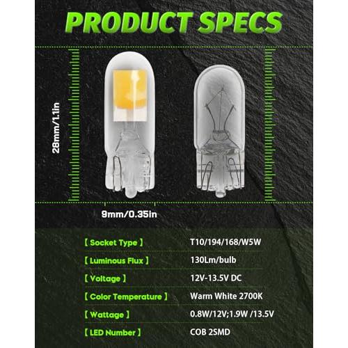 【並行輸入品】ALOPEE 10個パック T10 超高輝度 温白色 COB 光源LED電球 194 W5W 168 2825 501 ハロゲン電の画像