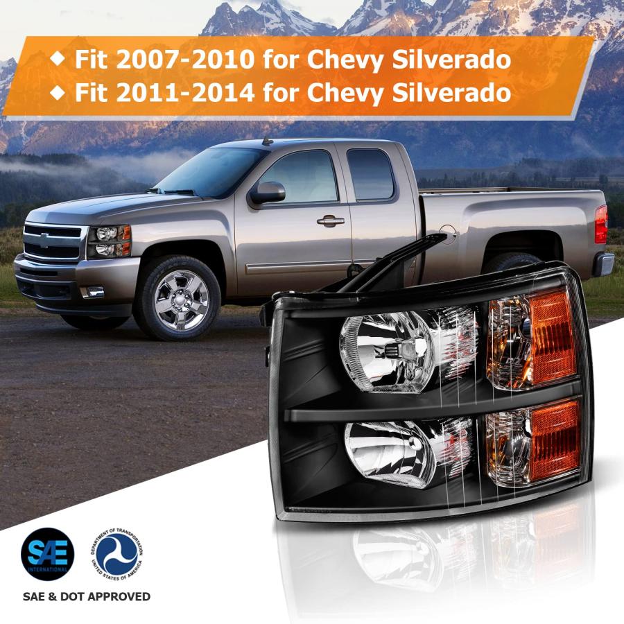 【並行輸入品】LBRST シボレーシルバラードヘッドライトアセンブリ シボレーシルバラード1500 2007 2013用 ブラックハウジング ア_3