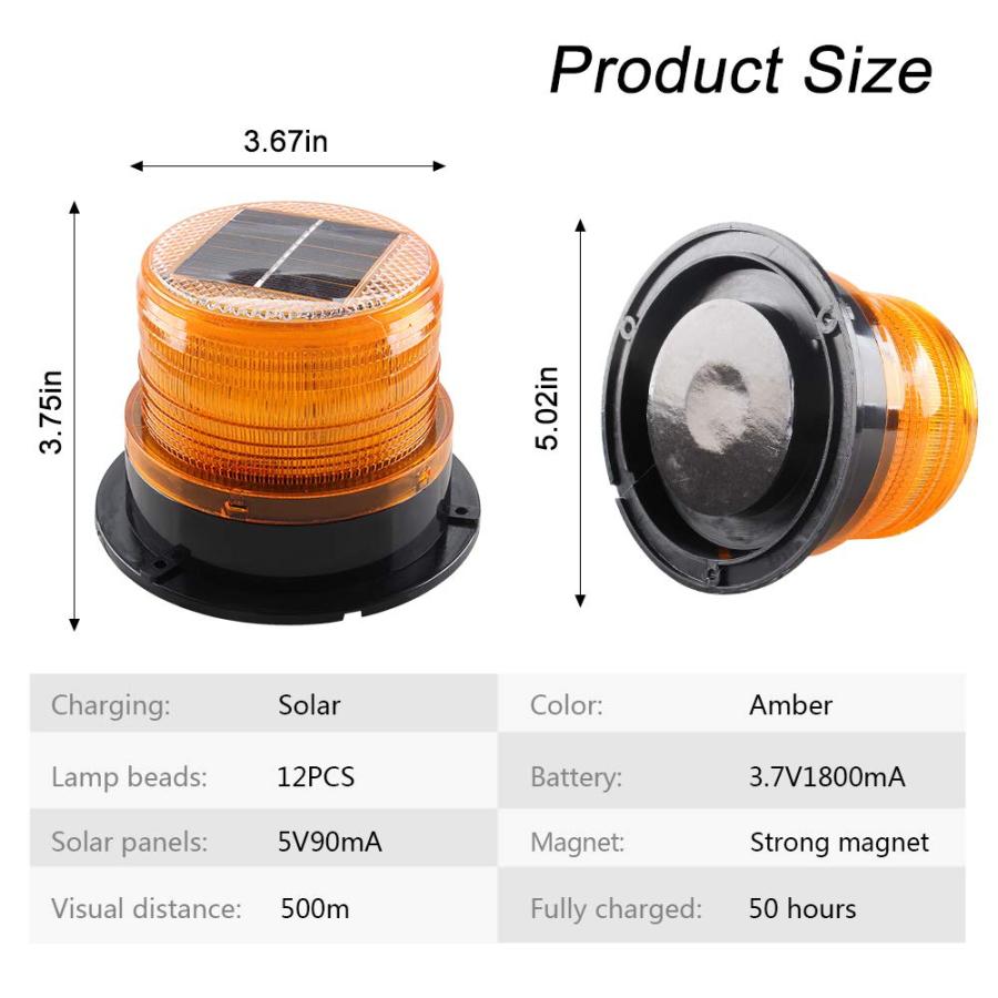 【並行輸入品】Sidaqi Solar Energy LED Beacon Strobe Light 12V Amber with Magne_3