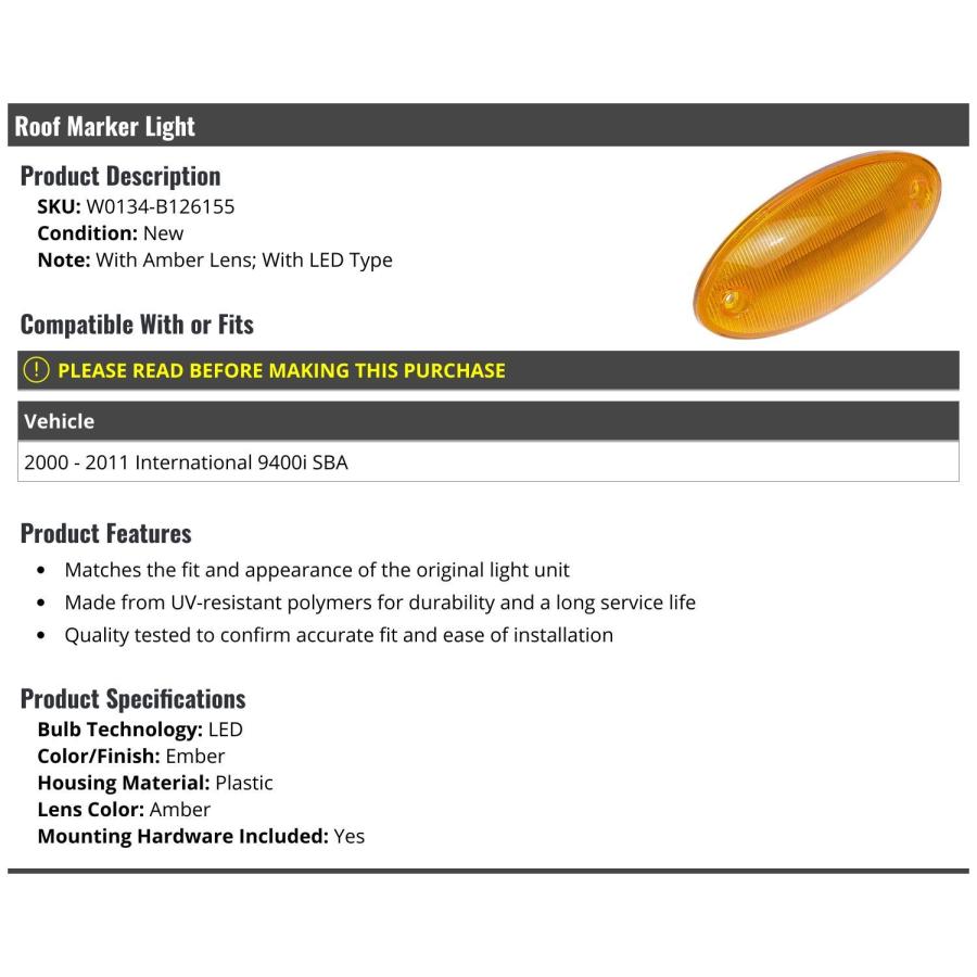 【並行輸入品】Roof Marker Light with Amber Lens LED Type Compatible with_2