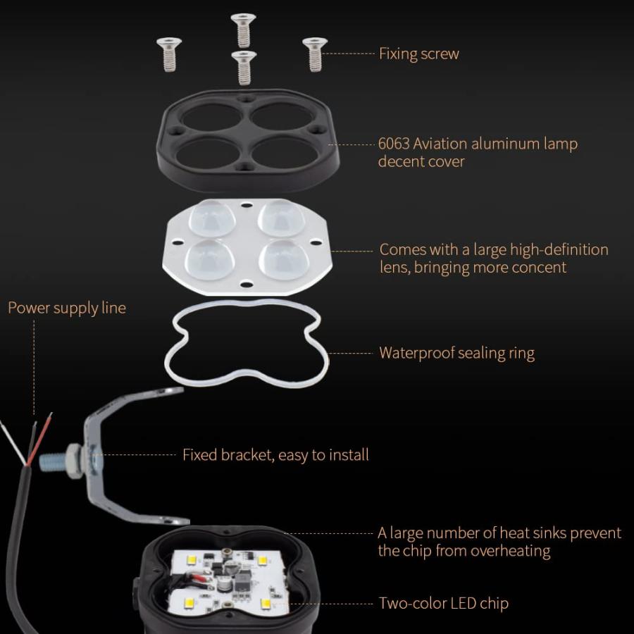 【並行輸入品】LEDドライビングフォグライト ダブルカラー アンバー/イエロー+ホワイト 2個 3インチ 40W 超高輝度 LED ポッドライトの画像