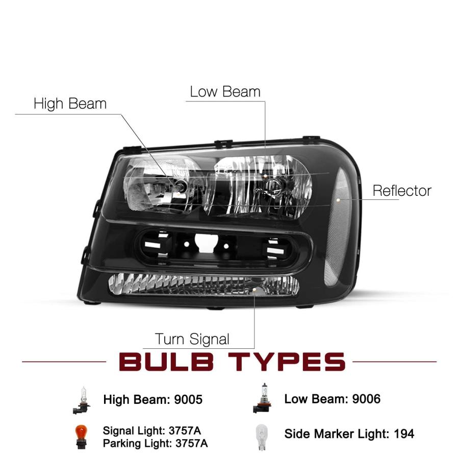 【並行輸入品】JSBOYAT Headlight Assembly with Bulbs Replacement for 2002 2009_9
