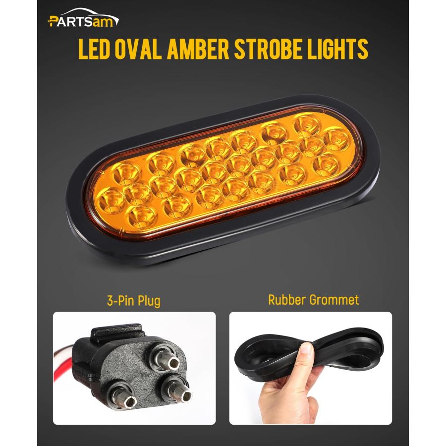 【並行輸入品】Partsam 6.3インチ LED 楕円形 アンバー ストロボライト 24LED 埋め込み型 トリプルフラッシュパターン トラッ_3