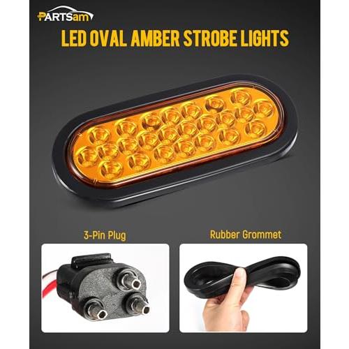 【並行輸入品】Partsam 6.3インチ LED 楕円形 アンバー ストロボライト 24LED 埋め込み型 トリプルフラッシュパターン トラッ_4