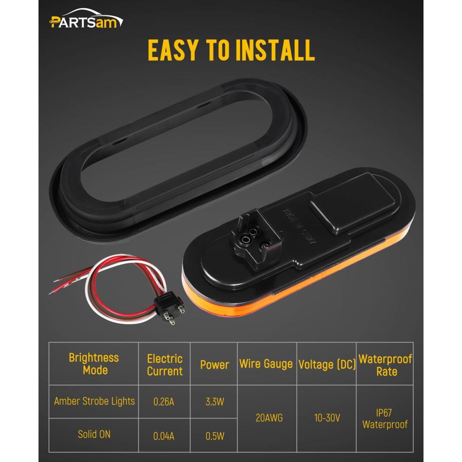 【並行輸入品】Partsam 6.3インチ LED 楕円形 アンバー ストロボライト 24LED 埋め込み型 トリプルフラッシュパターン トラッ_9