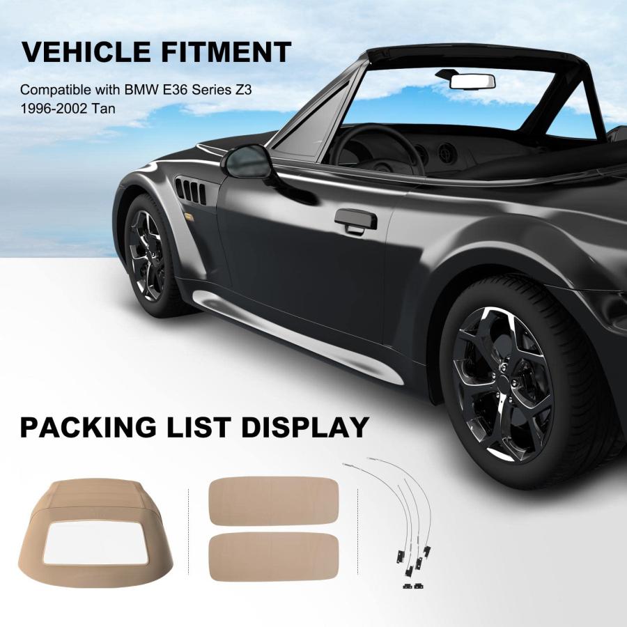 【並行輸入品】A Premium タン コンバーチブル ソフトトップ プラスチックウィンドウ付き BMW E36 シリーズ Z3 1996 19の画像