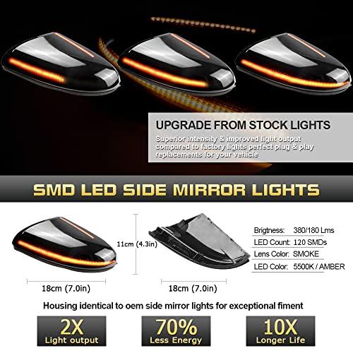 【並行輸入品】Jinfili シーケンシャル アンバー LED サイドミラー ウィンカー 牽引ライト アセンブリ ブリンカー ホワイト 水たまりの画像
