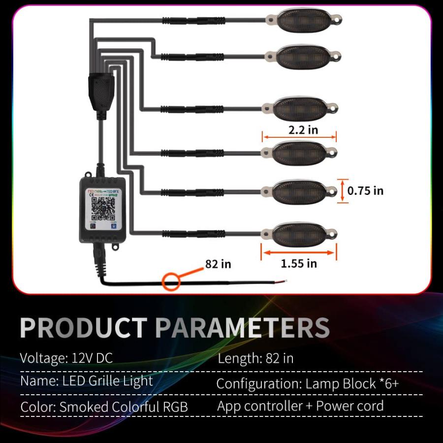 【並行輸入品】Sidaqi Universal 6 in 1 LED Grille Lights with APP Control,DIY R_3