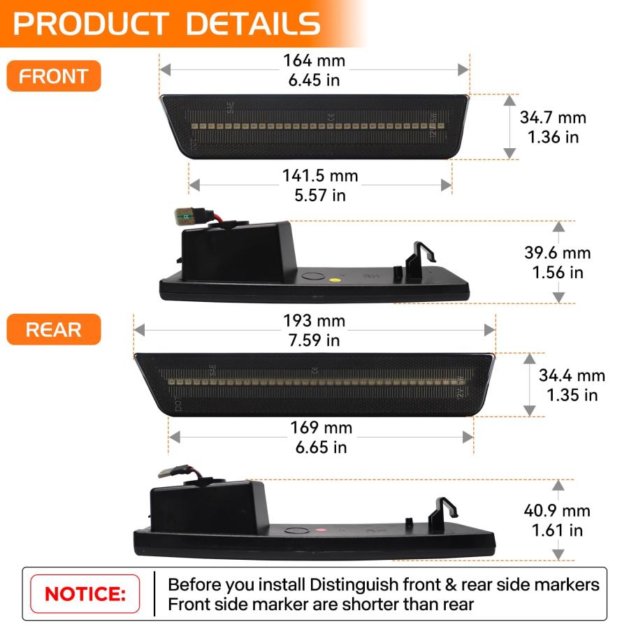 【並行輸入品】FetonAuto Smoked Lens LED Side Marker Lights for Dodge Challenge_6