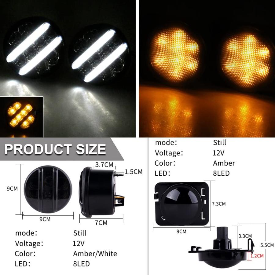 【並行輸入品】LED フロントフェンダー サイドマーカー ライトとホワイト デイライト DRL/アンバー LED フロントグリル ウィンカー パの画像