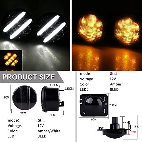 【並行輸入品】LED フロントフェンダー サイドマーカー ライトとホワイト デイライト DRL/アンバー LED フロントグリル ウィンカー パの画像