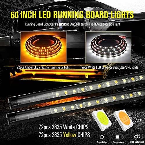 【並行輸入品】59インチ トラック LED ストリップライト 2個 ホワイト ランニングボードライト/ウェルカムライト アンバー ウィンカーライの画像