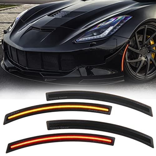 【並行輸入品】AUXMART フロント\u0026リア LEDサイドマーカーライト シボレーコルベット C7 2014 2019用 スモークレンズ レッドの画像