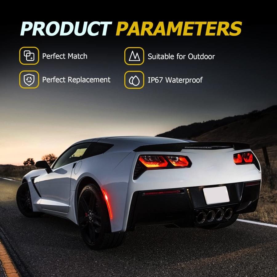 【並行輸入品】AUXMART フロント\u0026リア LEDサイドマーカーライト シボレーコルベット C7 2014 2019用 スモークレンズ レッドの画像