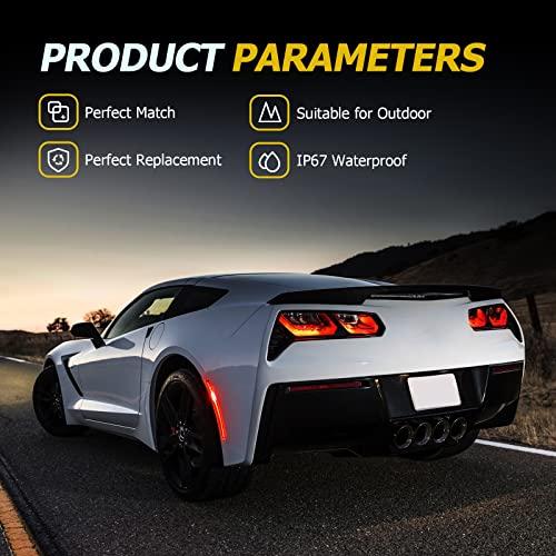 【並行輸入品】AUXMART フロント\u0026リア LEDサイドマーカーライト シボレーコルベット C7 2014 2019用 スモークレンズ レッドの画像