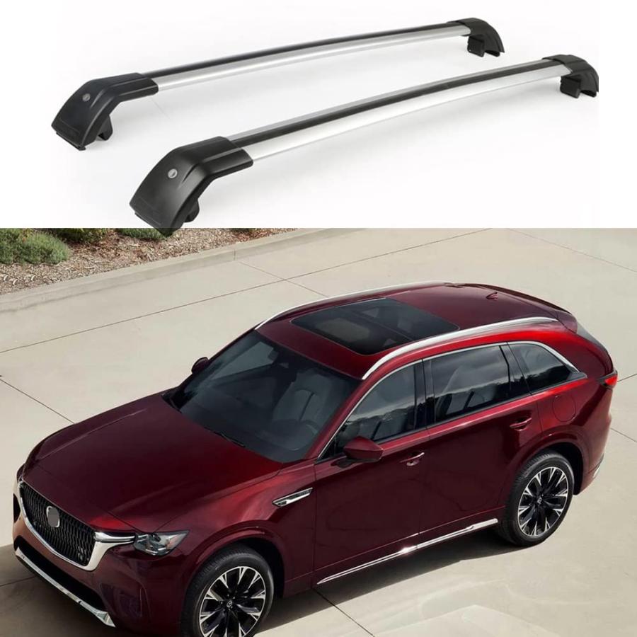 ルーフキャリアバー 並行輸入品】2個 シルバー クロスバー マツダ CX 90 2023 2024 ルーフ