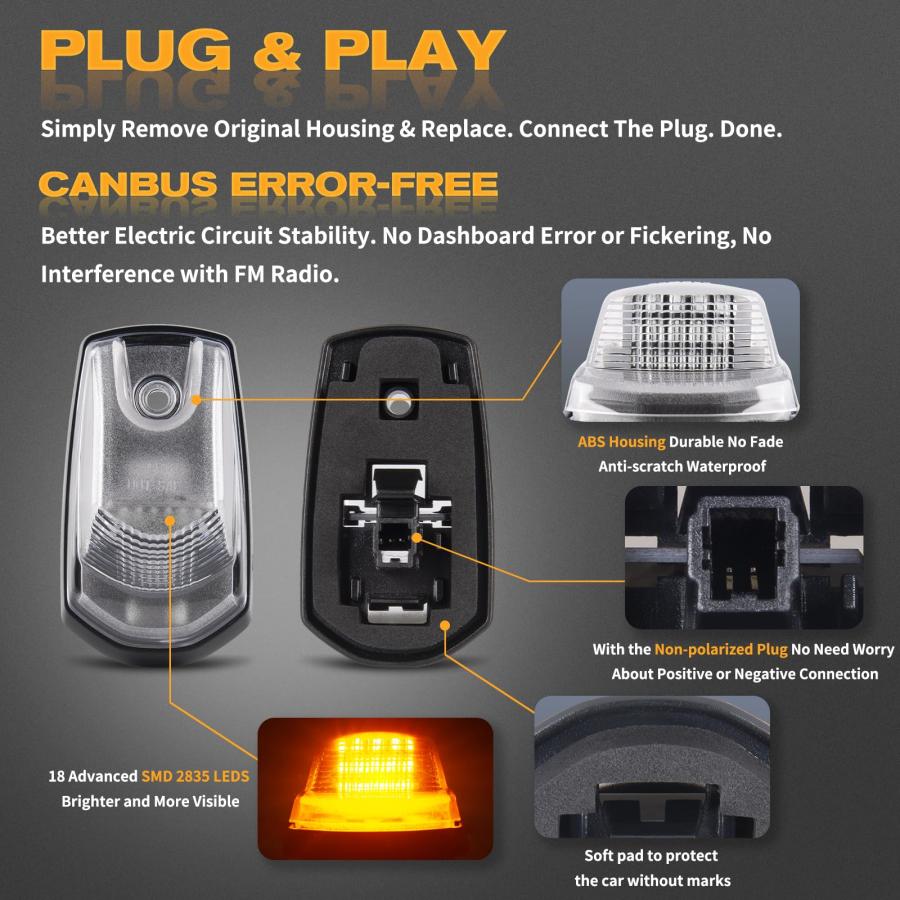 【並行輸入品】POPMOTORZ キャブ ルーフ ライト 5個 LED アンバー ルーフトップ クリアランスライト キャブマーカーランプ 201_5