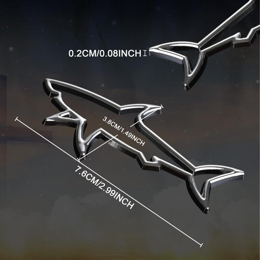 【並行輸入品】TOMALL 中空フィッシュシャーク 光沢エンブレムステッカー 3個 自動車用 クロム エクステリア バッジ 装飾 魚 シンボル_3