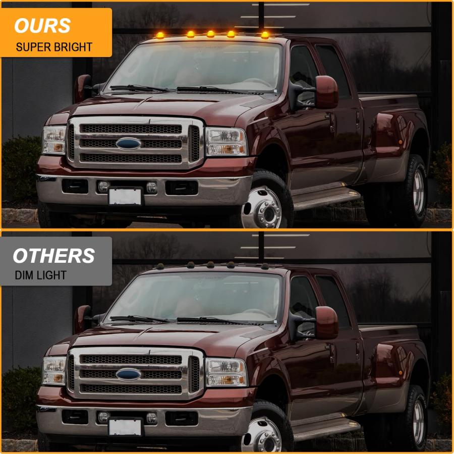 【並行輸入品】R&F Auto スモークLEDキャブライトトップルーフマーカーライトランプ アンバーランプ 5個 1999 2016 F250_3