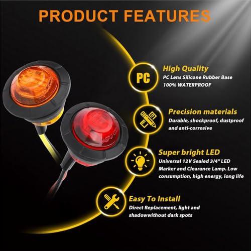 【並行輸入品】Sebellou 16x 3/4 Inch Red+Amber LED Round Side Marker Indicator
