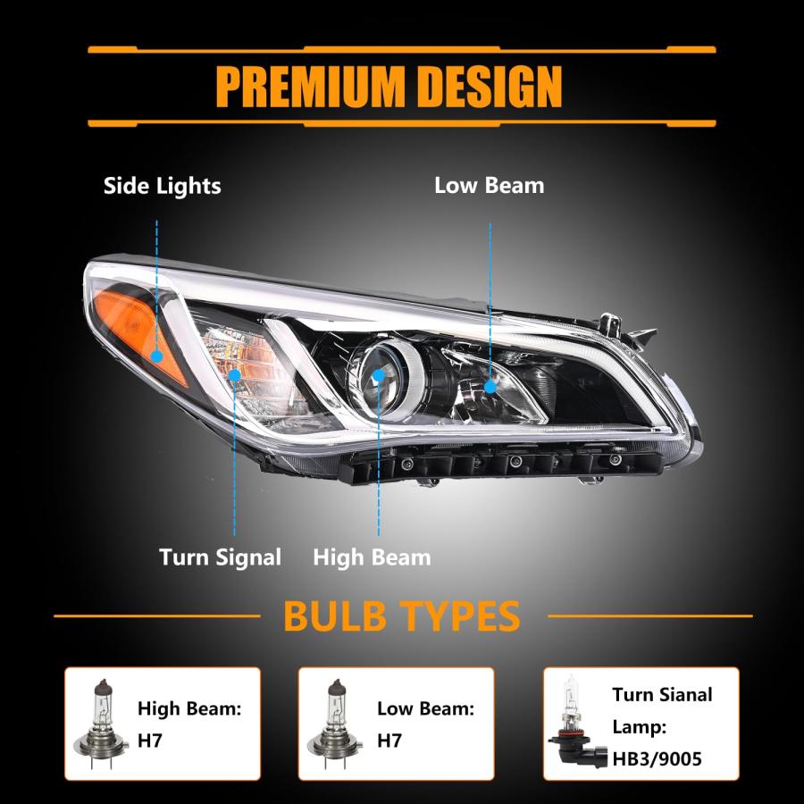 【並行輸入品】OLDANI Right Headlight Assembly for 2015 2016 2017 Hyundai Sonat_3