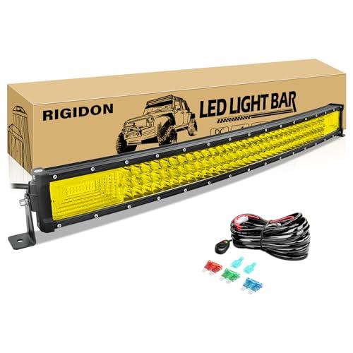 【並行輸入品】RIGIDON 32インチ 405W カーブ アンバー LED ライトバー ワイヤーハーネス付き、7D トリプル列 フラッドスポッ_1