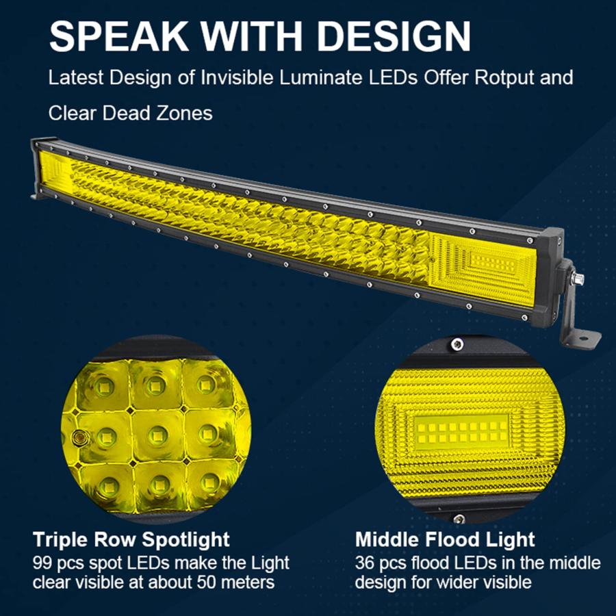 【並行輸入品】RIGIDON 32インチ 405W カーブ アンバー LED ライトバー ワイヤーハーネス付き、7D トリプル列 フラッドスポッ_3