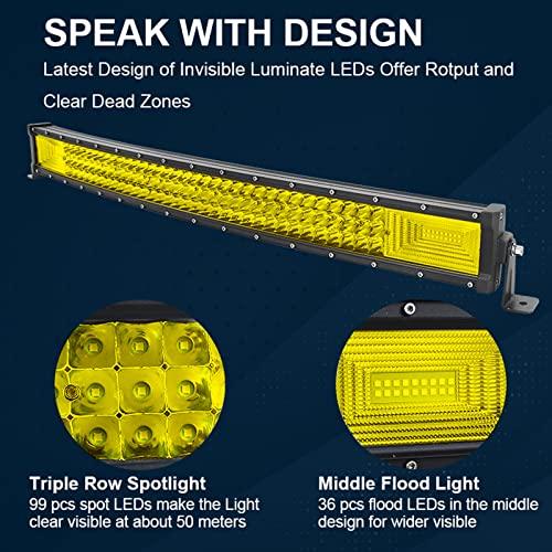 【並行輸入品】RIGIDON 32インチ 405W カーブ アンバー LED ライトバー ワイヤーハーネス付き、7D トリプル列 フラッドスポッ_4