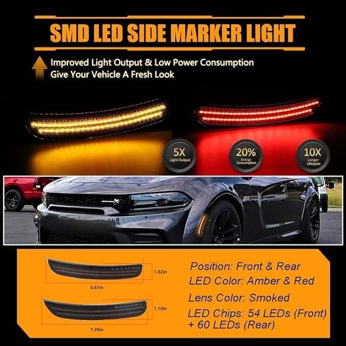 【並行輸入品】OFFKAT Front & Rear Fender LED Side Marker Lights for Dodge Char_6