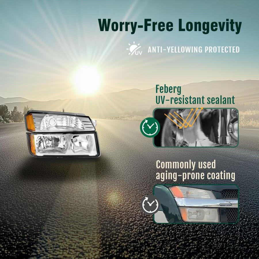 【並行輸入品】FEBERG [OE Style Anti Yellowing Headlights for 2002 2006 Chevy A_6