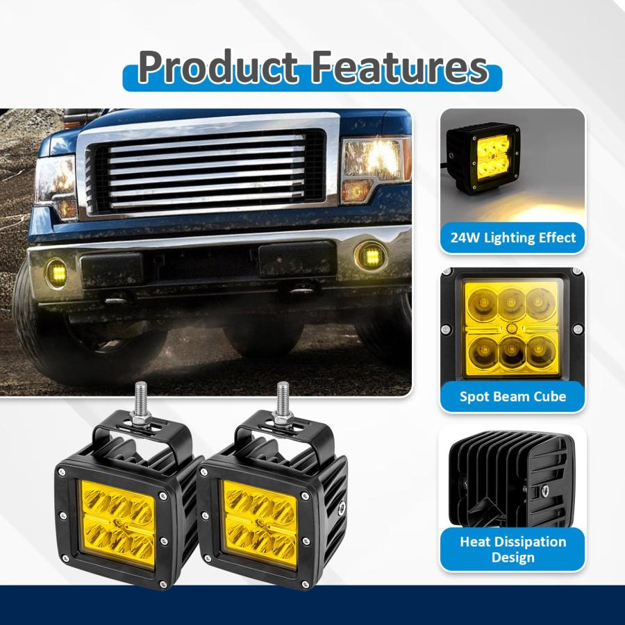 【並行輸入品】Wsays 2PCS LED Amber Light Pods \u0026 Ditch Hood Hinge LED Pod Mountの画像