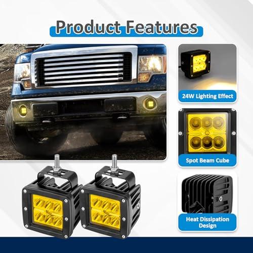【並行輸入品】Wsays 2PCS LED Amber Light Pods \u0026 Ditch Hood Hinge LED Pod Mountの画像