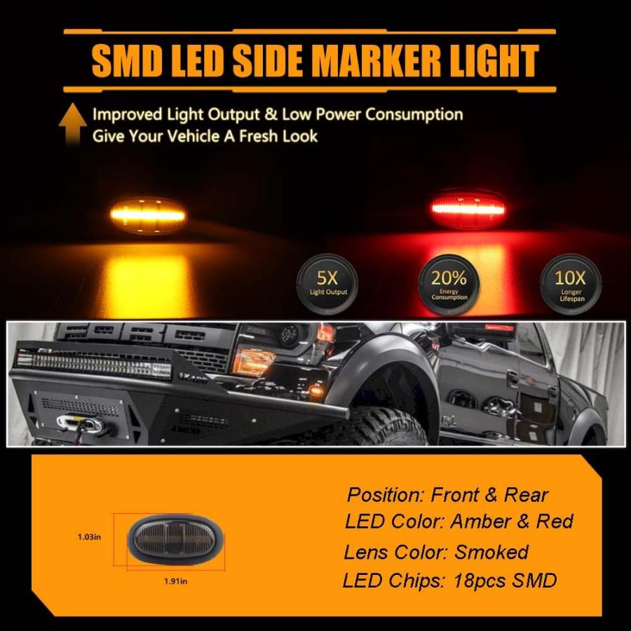 【並行輸入品】OFFKAT Front \u0026 Rear Fender LED Side Marker Lights for Fo rd F150_6