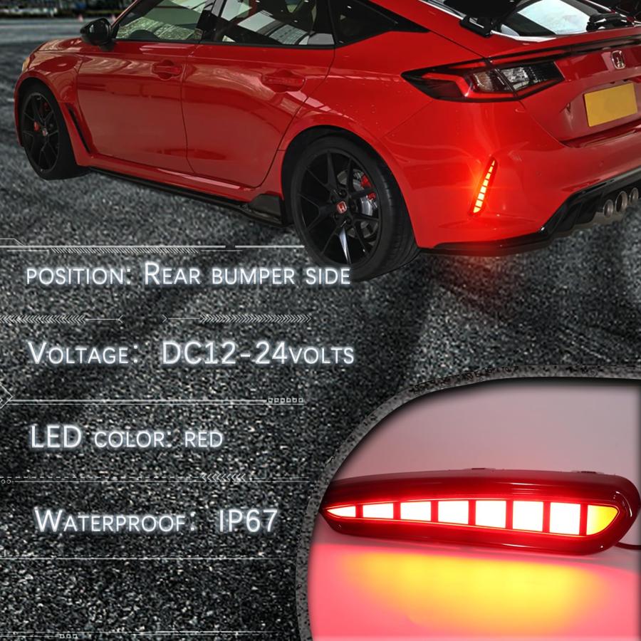 【並行輸入品】GEEGEETOP Red Lens Rear Fog Bumper Reflector Brake Tail Sequenti_6