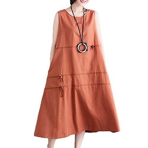 エイチユーエー レディース ワンピース ノースリーブ ゆったり マタニティ 可愛い ロング マキシ 春 夏 秋 オレンジ L 美しい