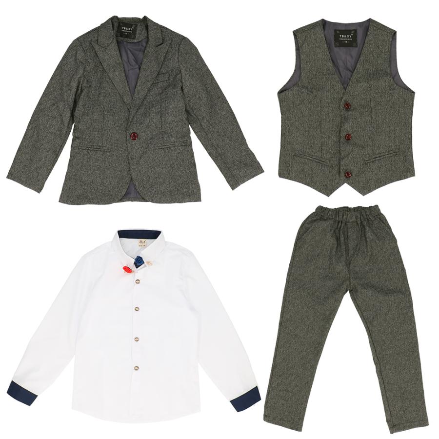 ☆グレー☆150cm 【商品】 フォーマル 男の子 キッズ スーツ 卒園式 入学式 卒業式 入園式 ジャケット シャツ ベスト パン