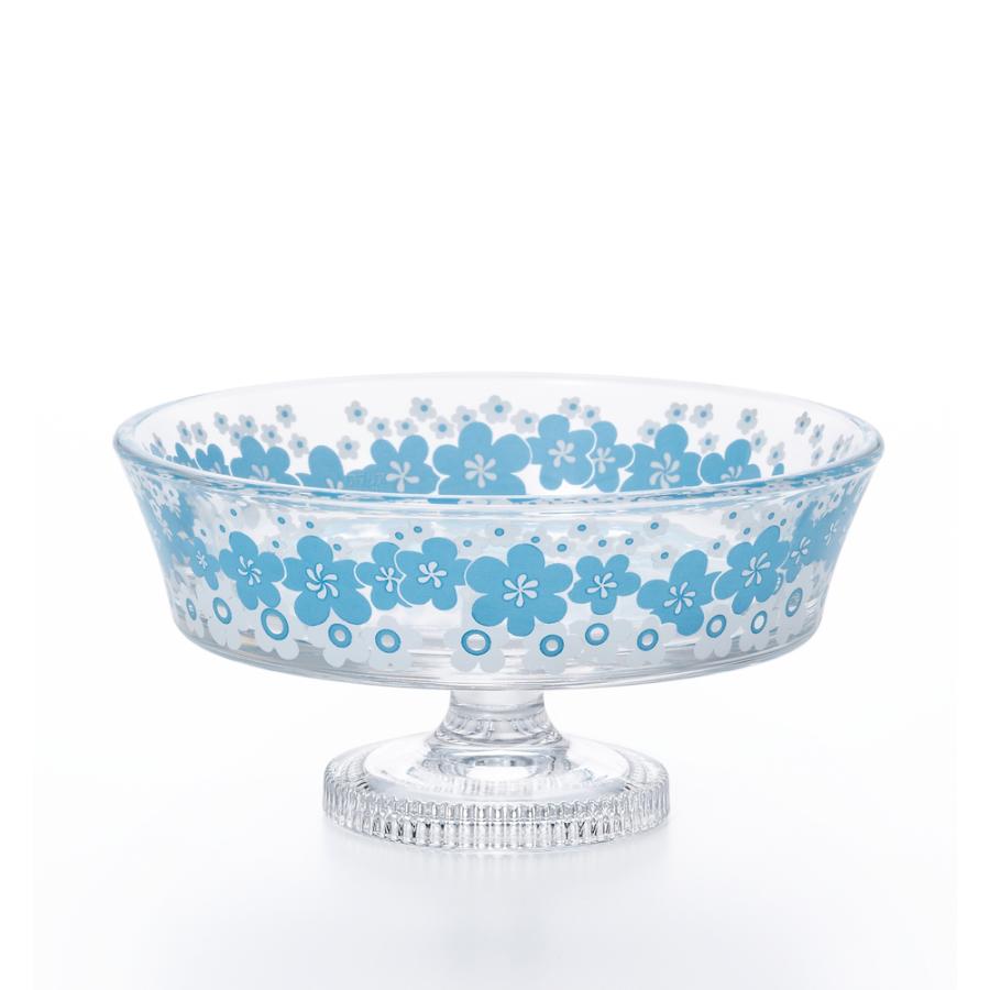 淡い青色 花柄 脚付き小皿 ☆ 花の輪/ブルー デザート皿浅型 アデリア レトロ 脚付きデザート皿
