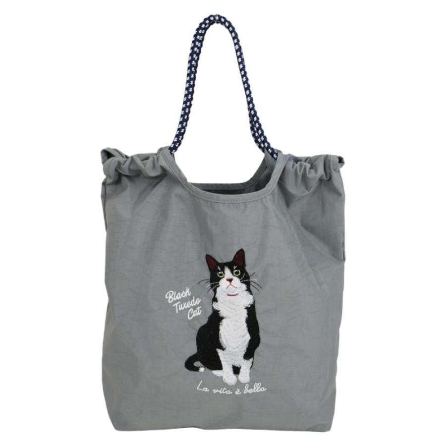 ☆ ハチワレ アニマル刺繍コードトート トートバッグ 刺繍 アニマル