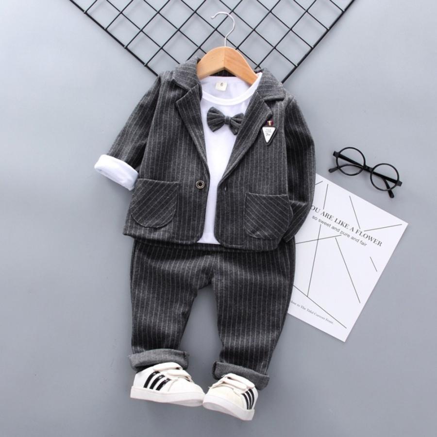 ☆グレー☆90CM 男の子 フォーマル 入園式 卒園式 ベビー服 スーツ 3点 セット 80 90 100 110 cm 子供 春 おしゃれ 赤ちゃん セ