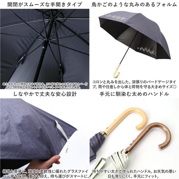 ☆ 本と猫刺繍/ベージュ ブラックコーティング 晴雨兼用 バードゲージ