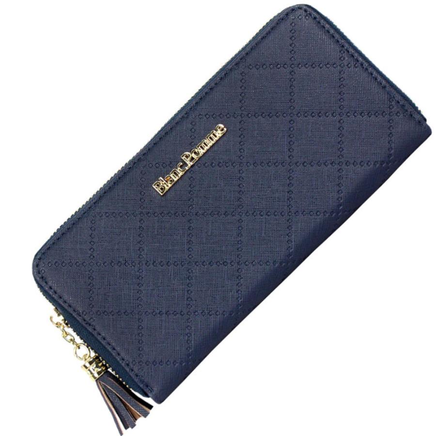 ☆ ネイビー Blanc Pomme ロゴプレート長財布 長財布 レディース